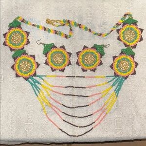 Floral Beaded Necklace and Earring Set